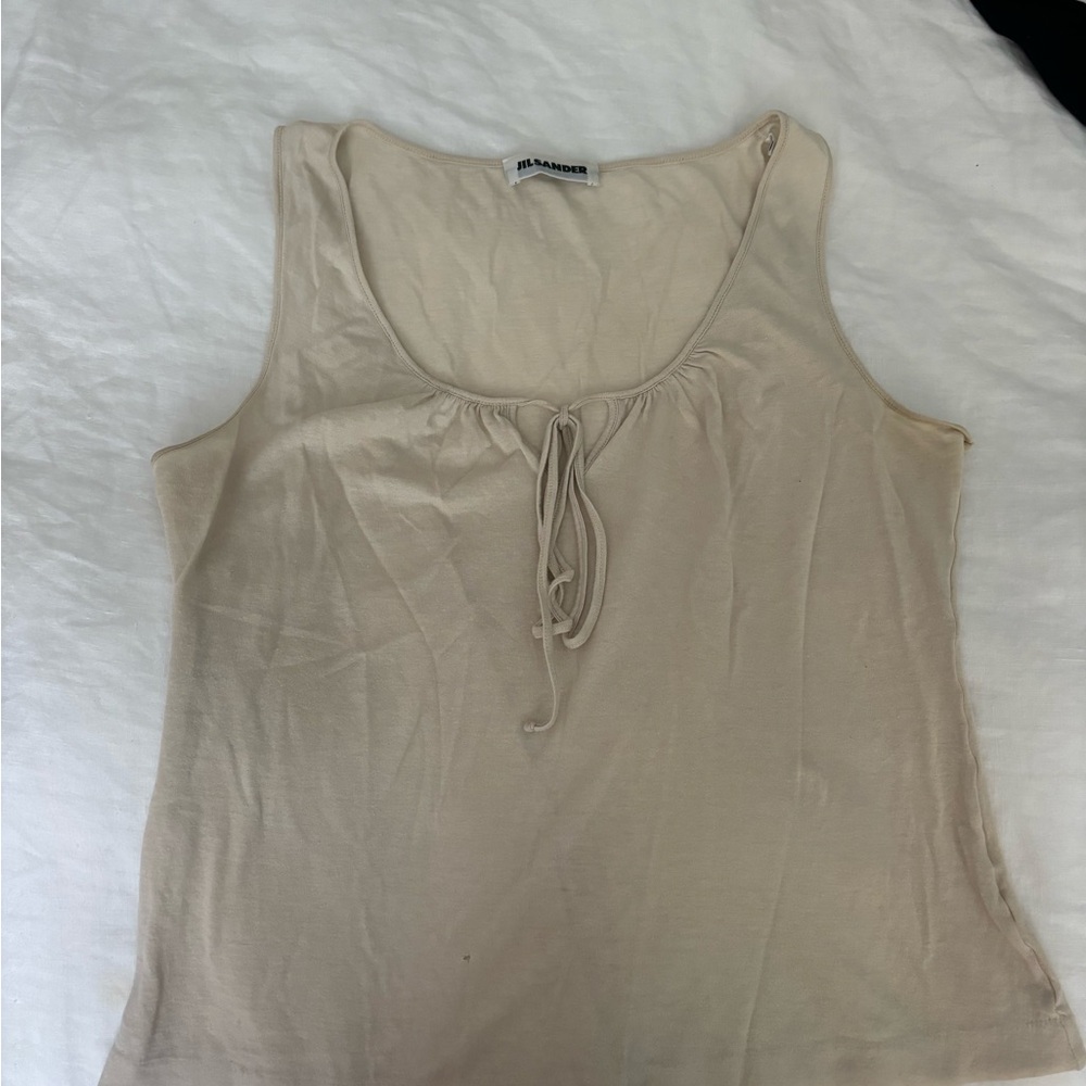 Jil Sander Tan Sleeveless Tie Front Tank Top